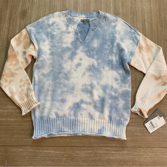 Wit & Wisdom Lightweight NWT Women Blue Tan Tie-dye Pullover Sweater 100%Cotton - Picture 7 of 16